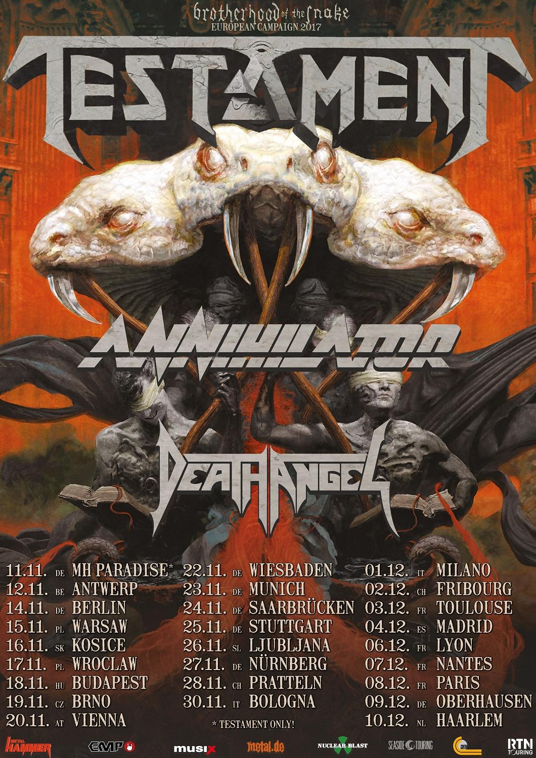 TESTAMENT annonce un « European tour » avec ANNIHILATOR & DEATH ANGEL